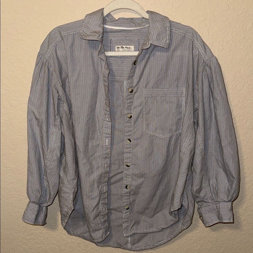We The Free Bailey Blue Pinstripe Button Down Shirt medium - Thumbnail 3