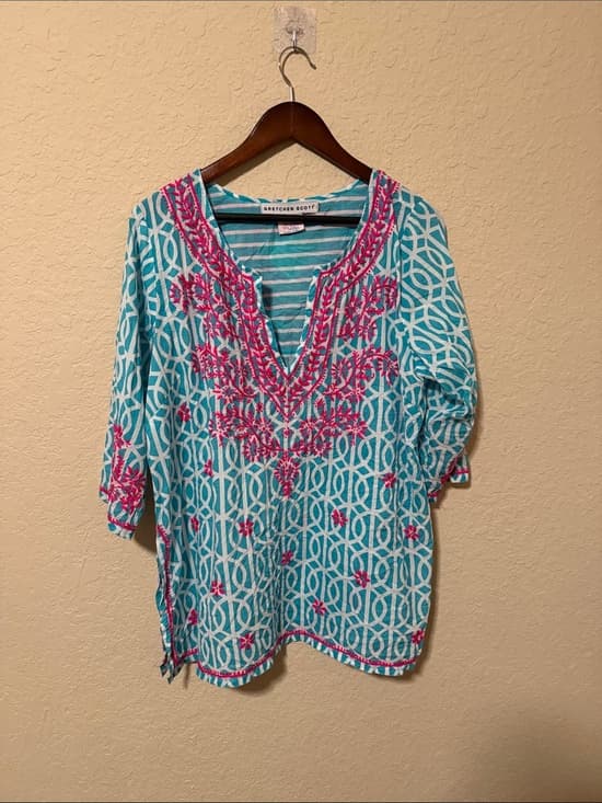 Gretchen Scott Designs Teal and White Striped Tunic - Thumbnail 4