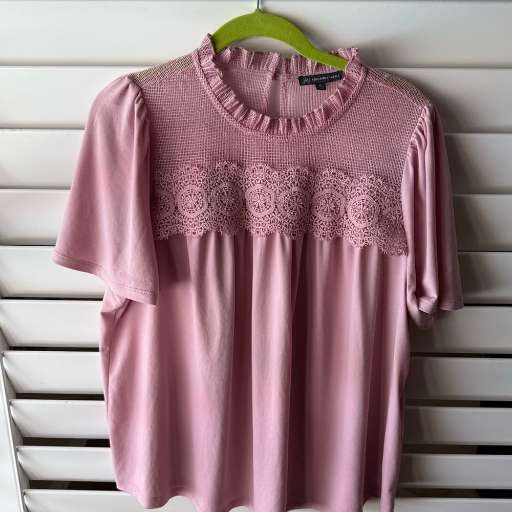 Adrianna Papell Blush Pink Lace Yoke Short Sleeve Top xl - Thumbnail 3