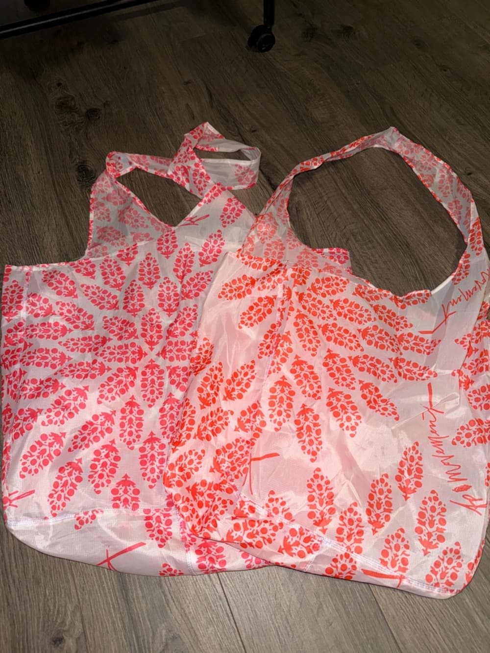 Free People Reusable Pink/Coral Leaf-Print Tote Bag lot - Thumbnail 2