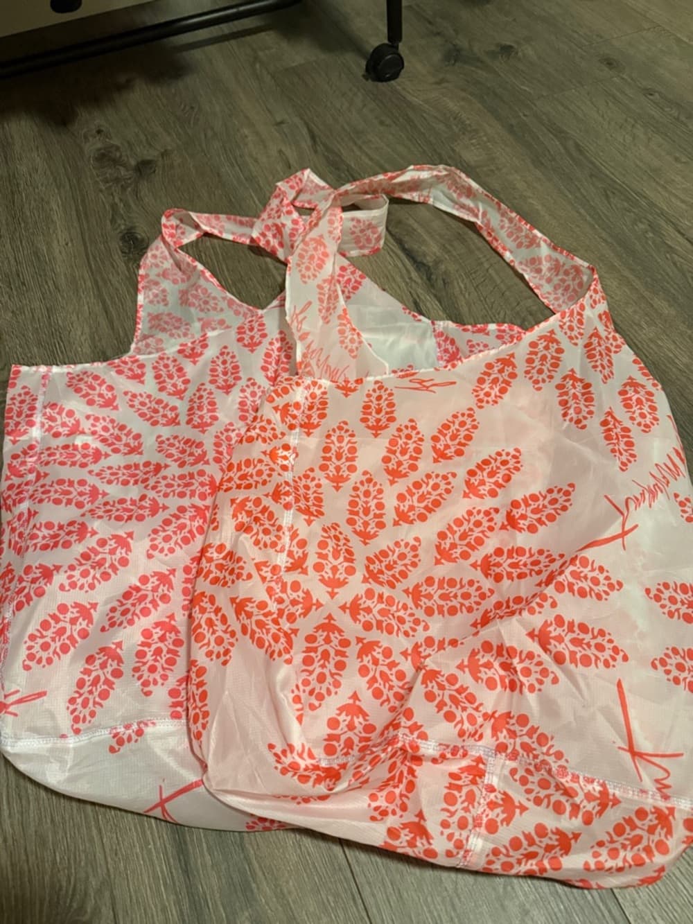 Free People Reusable Pink/Coral Leaf-Print Tote Bag lot