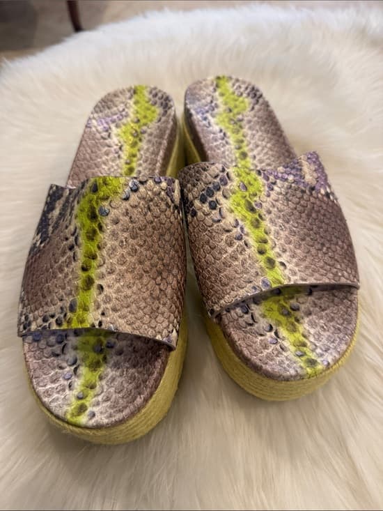 kate spade Neutral Snake-Print Slide Mules with Neon Lime Stripe - Thumbnail 8