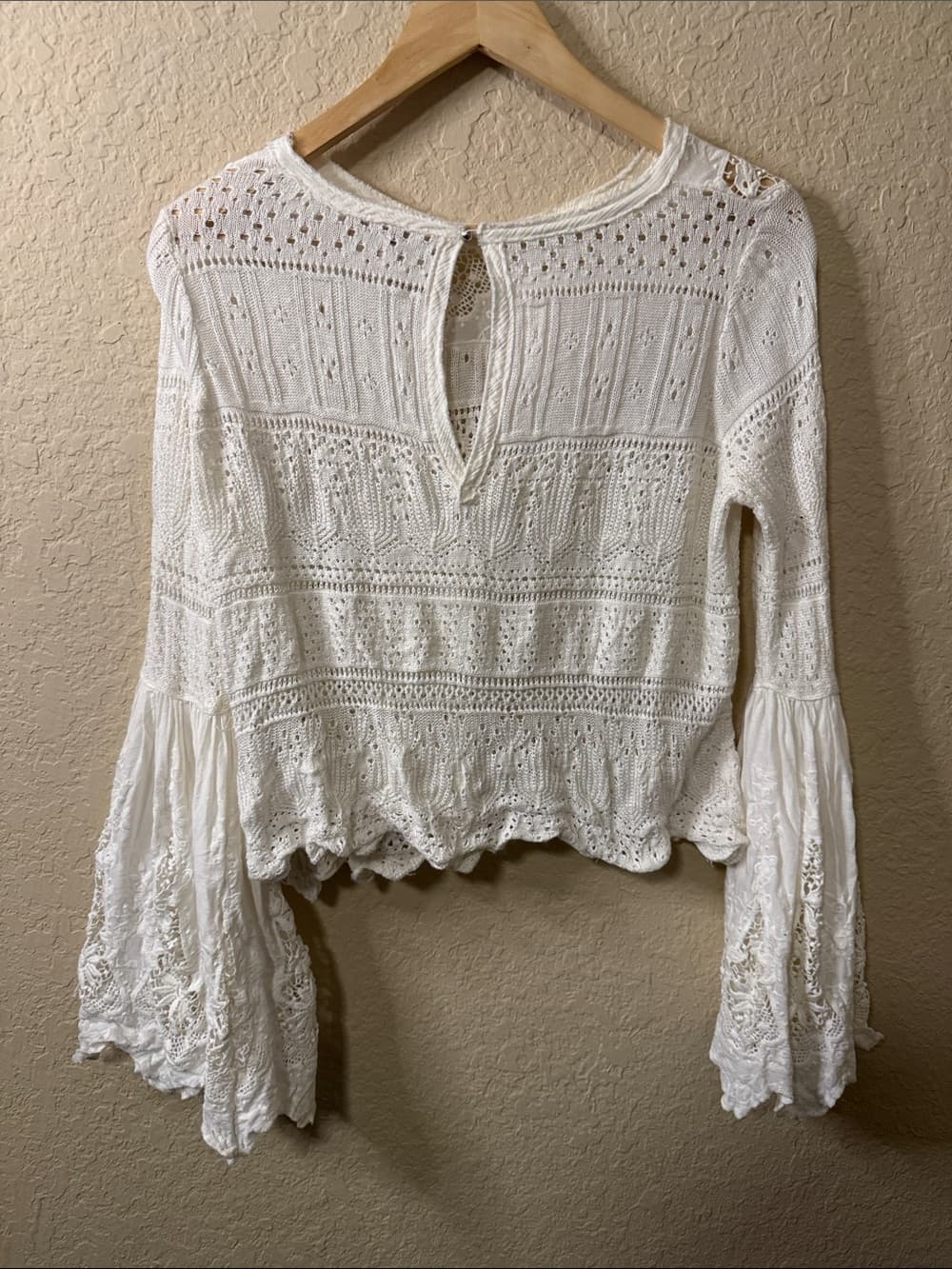 Free People White Crochet Lace Long Sleeve Top - Thumbnail 3