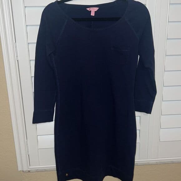 Lilly Pulitzer Navy Dress stretchy and fabulous basic staple! Size medium - Thumbnail 6
