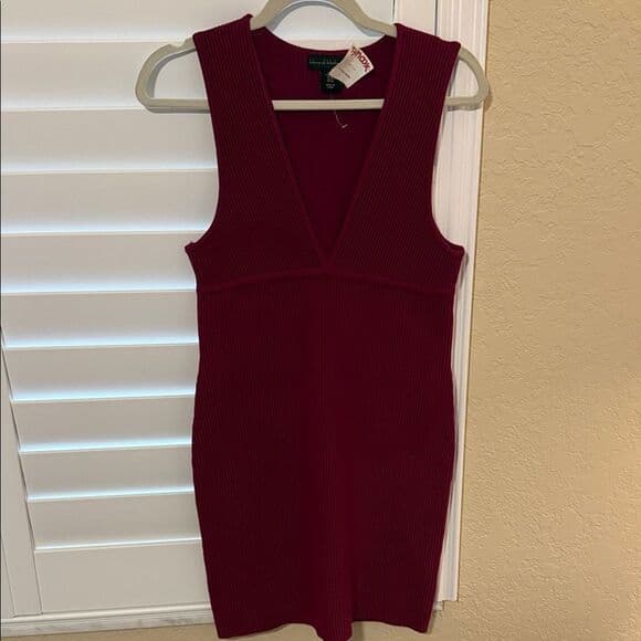 House of Harlow 1960 Deep Red Burgundy Ribbed Mini Dress xs - Thumbnail 4