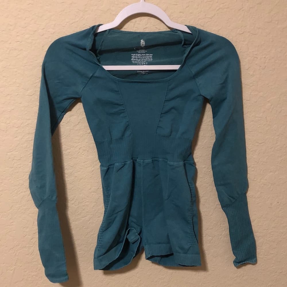 Free People Teal Open-Back Long-Sleeve onesie xs/small - Thumbnail 2