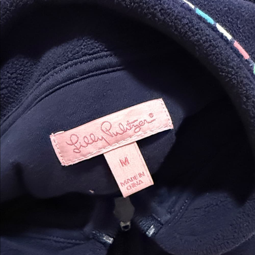 Lilly Pulitzer Navy Fleece Jacket with Pink Accents Size Medium - Thumbnail 2