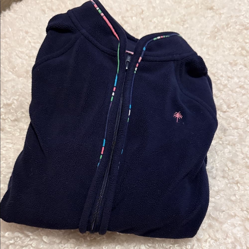 Lilly Pulitzer Navy Fleece Jacket with Pink Accents Size Medium