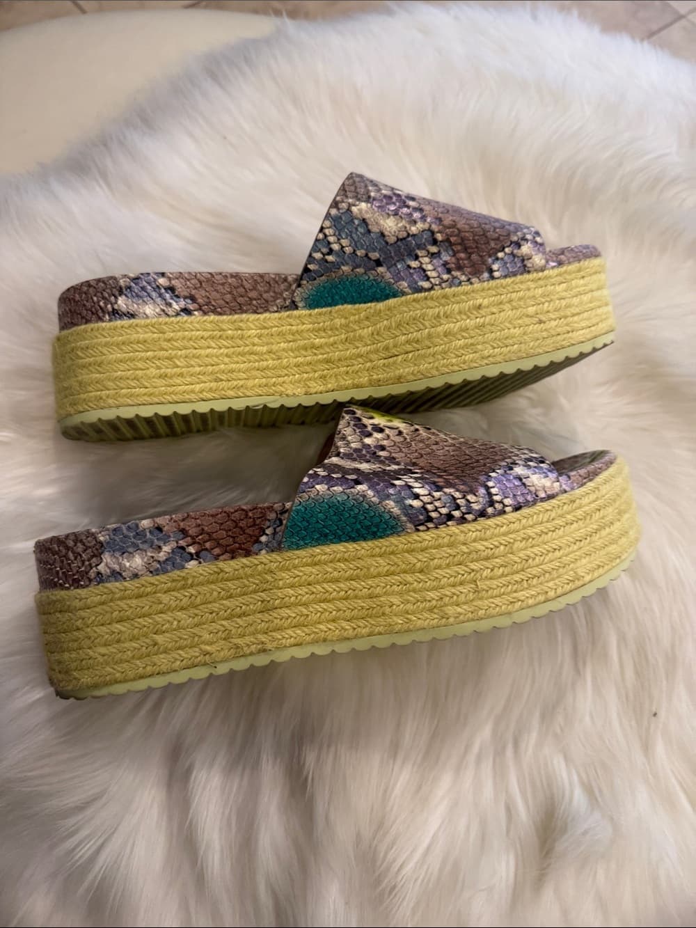 kate spade Neutral Snake-Print Slide Mules with Neon Lime Stripe - Thumbnail 6