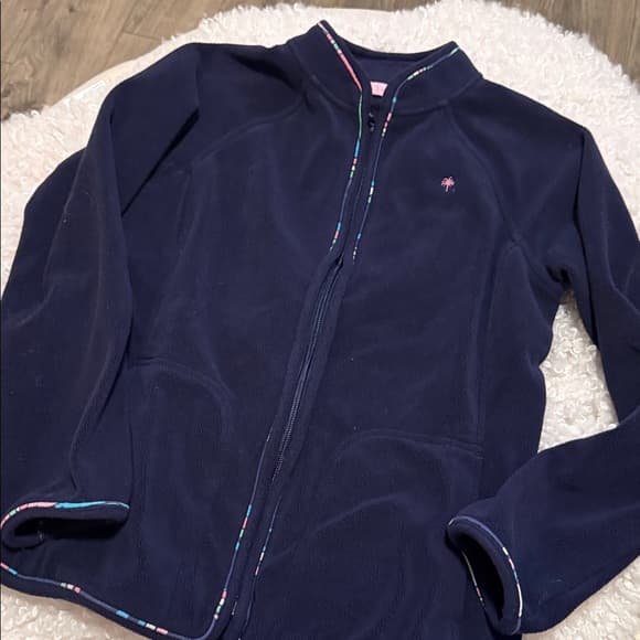 Lilly Pulitzer Navy Fleece Jacket with Pink Accents Size Medium - Thumbnail 5