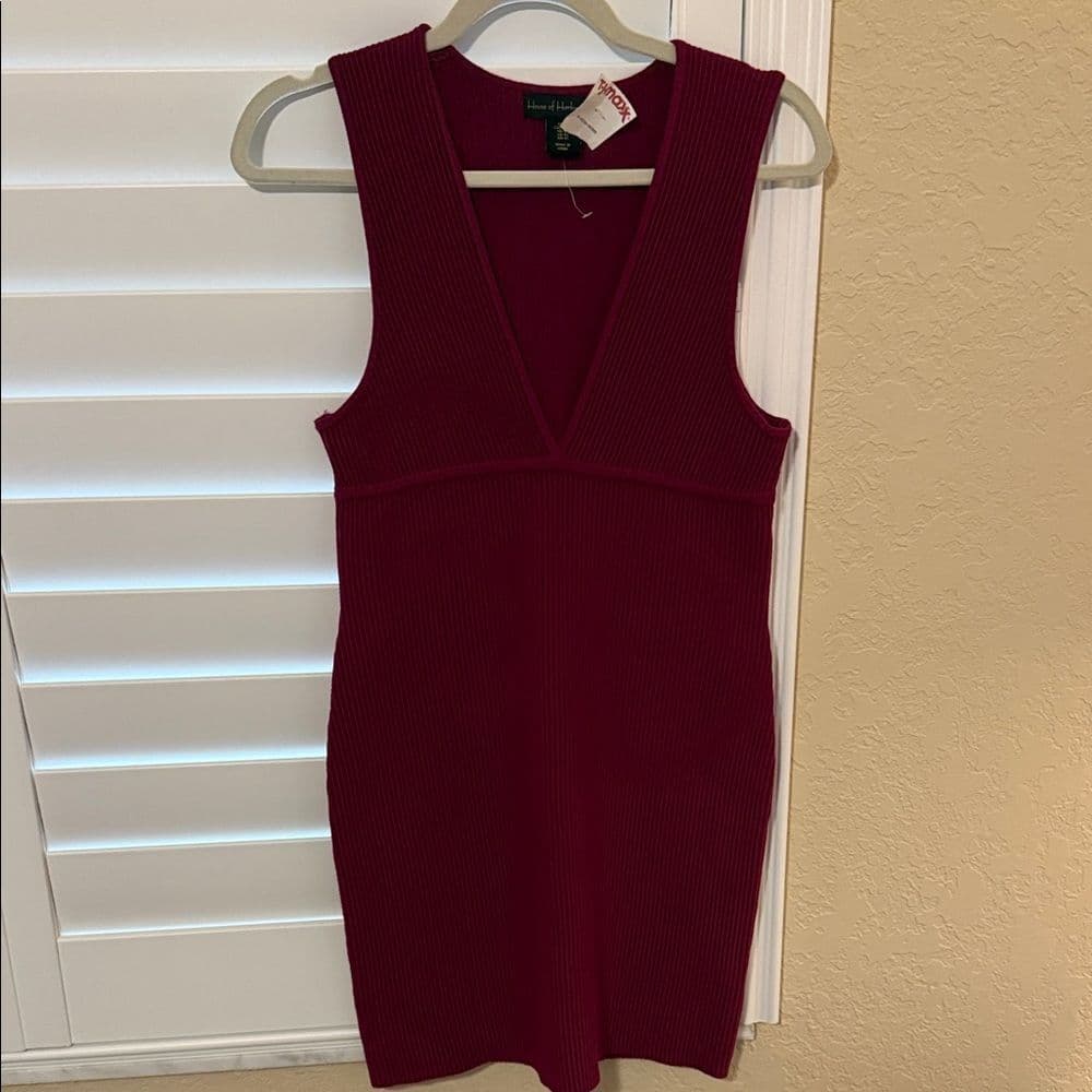 House of Harlow 1960 Deep Red Burgundy Ribbed Mini Dress xs - Thumbnail 3
