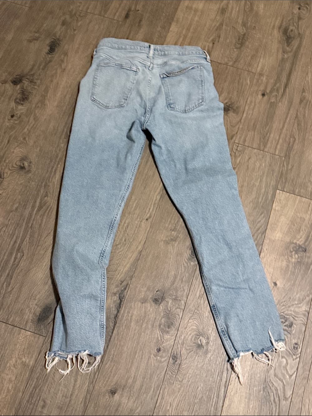 Agolde Light Blue Straight-Leg Jeans with Frayed Hem 28