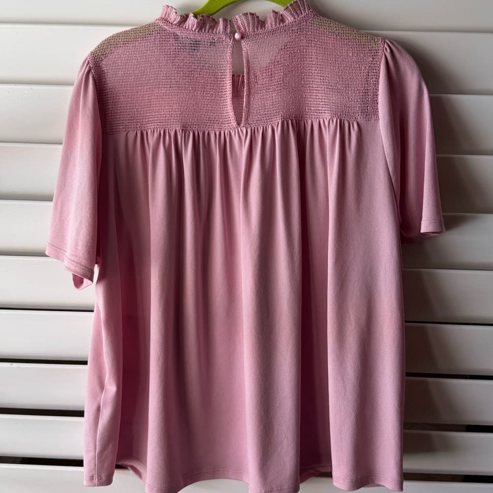 Adrianna Papell Blush Pink Lace Yoke Short Sleeve Top xl - Thumbnail 2