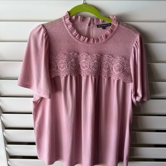 Adrianna Papell Blush Pink Lace Yoke Short Sleeve Top xl - Thumbnail 4