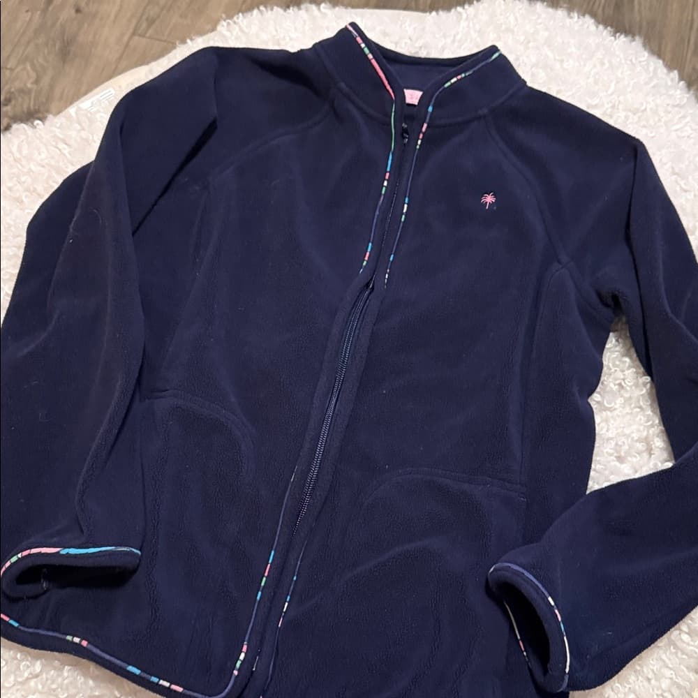 Lilly Pulitzer Navy Fleece Jacket with Pink Accents Size Medium - Thumbnail 4