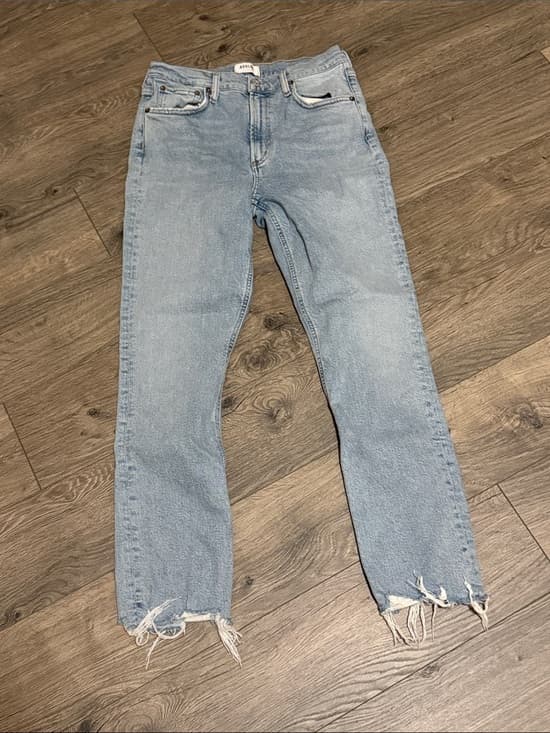 Agolde Light Blue Straight-Leg Jeans with Frayed Hem 28 - Thumbnail 5