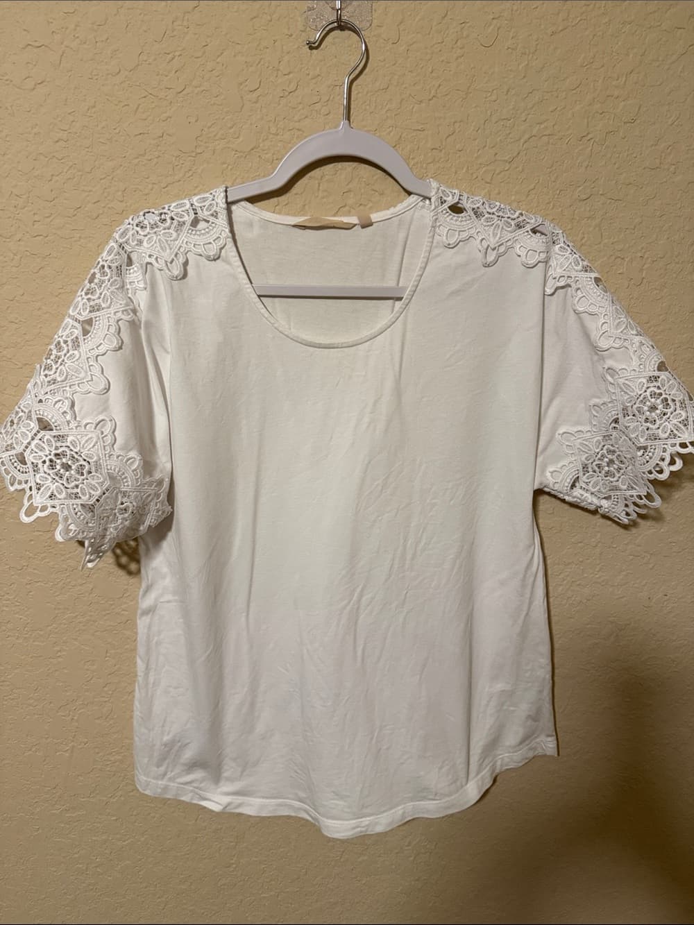 Soft Surroundings Women's White Lace Sleeve Knit Top oversized small - Thumbnail 5