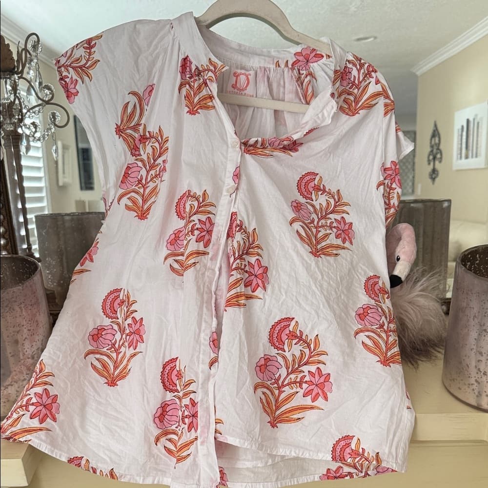 Victoria Dunn Floral Blouse - Pink and Orange size medium - Thumbnail 3