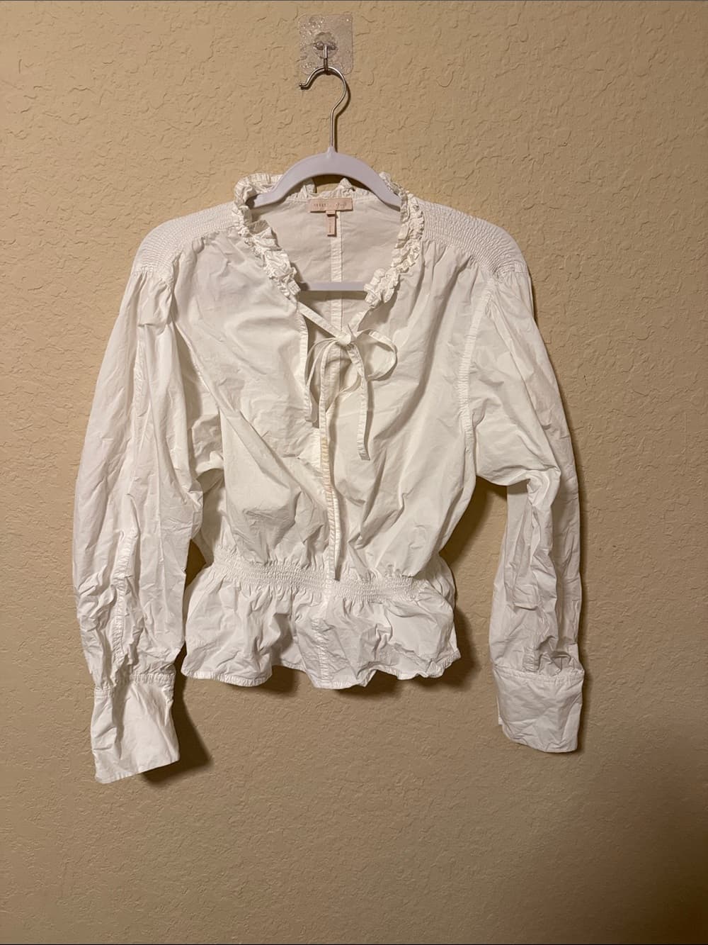 Women's White Ruffled Tie-Neck Blouse xl - Thumbnail 3