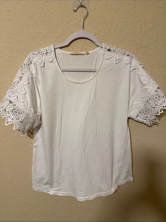 Soft Surroundings Women's White Lace Sleeve Knit Top oversized small - Thumbnail 6