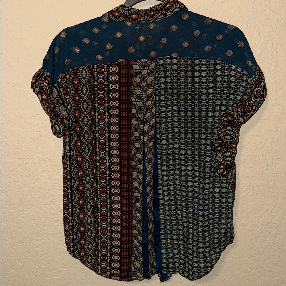 Desigual Navy Multi-Pattern Short-Sleeve Button-Down Shirt - Thumbnail 3