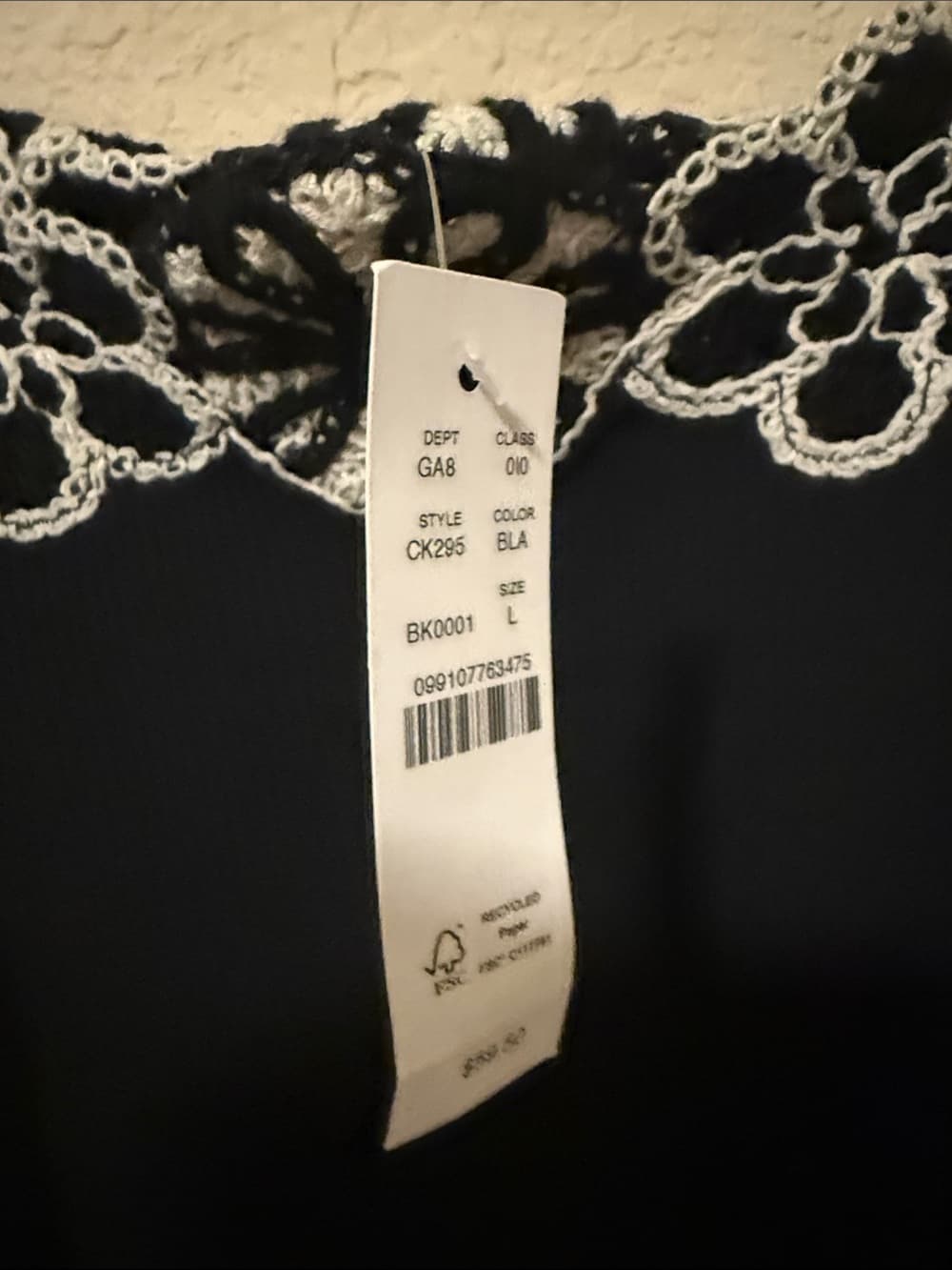 J. Crew Black Camisole with White Lace Floral Trim nwt large - Thumbnail 3