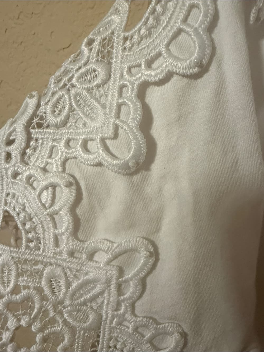 Soft Surroundings Women's White Lace Sleeve Knit Top oversized small - Thumbnail 4