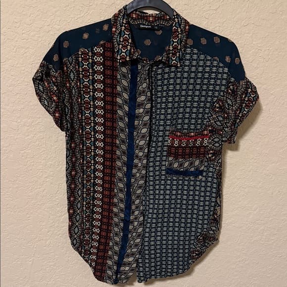 Desigual Navy Multi-Pattern Short-Sleeve Button-Down Shirt - Thumbnail 5