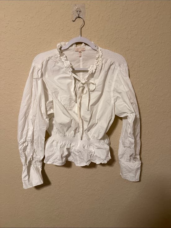 Women's White Ruffled Tie-Neck Blouse xl - Thumbnail 4