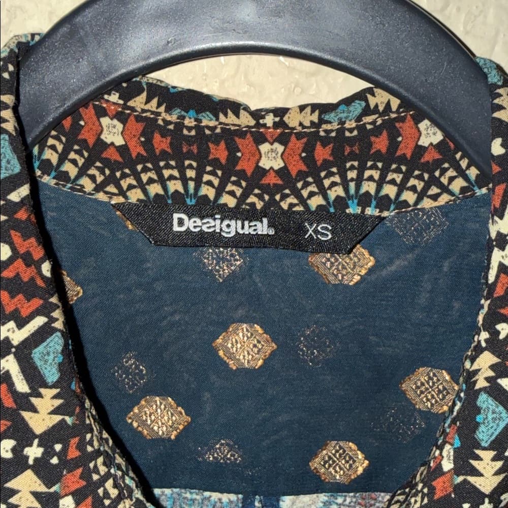 Desigual Navy Multi-Pattern Short-Sleeve Button-Down Shirt - Thumbnail 2