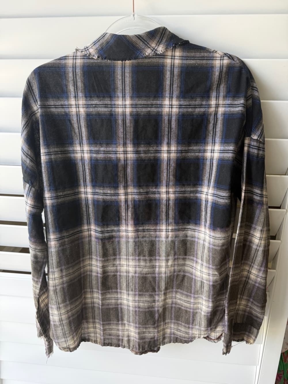 POL Women's Plaid Button-Up Blouse in Navy, Gray and Cream - Thumbnail 4