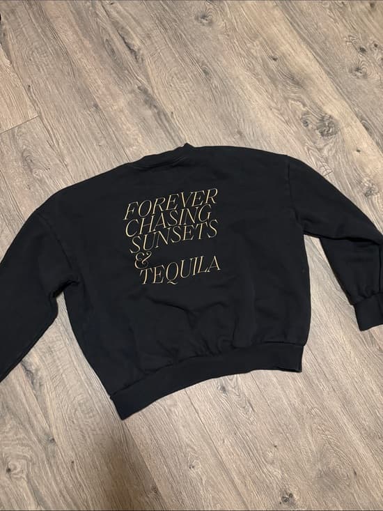 Tan Lines Black Crewneck Sweatshirt Forever Chasing Sunsets & Tequila medium - Thumbnail 5