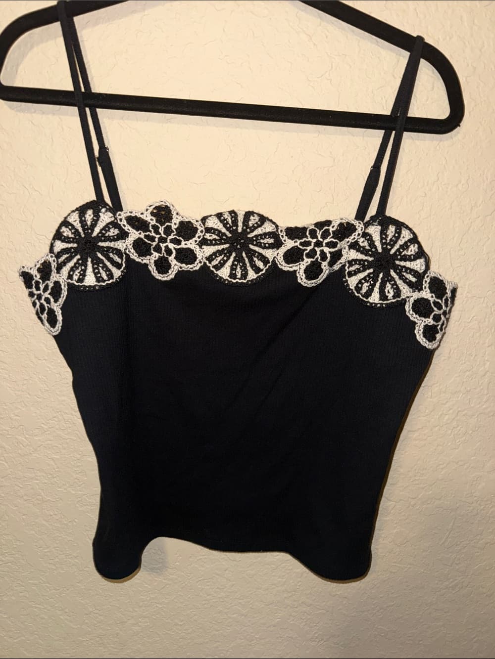 J. Crew Black Camisole with White Lace Floral Trim nwt large