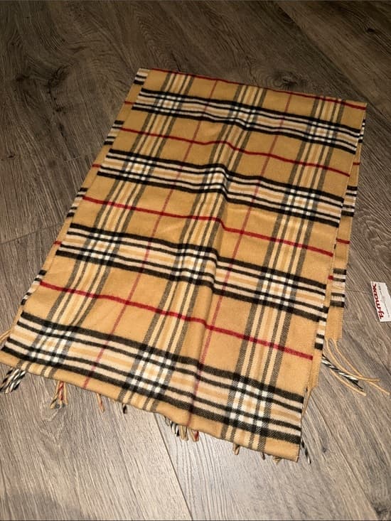 V. FRAAS Camel Plaid Scarf with Black & Red Accents nwt - Thumbnail 4