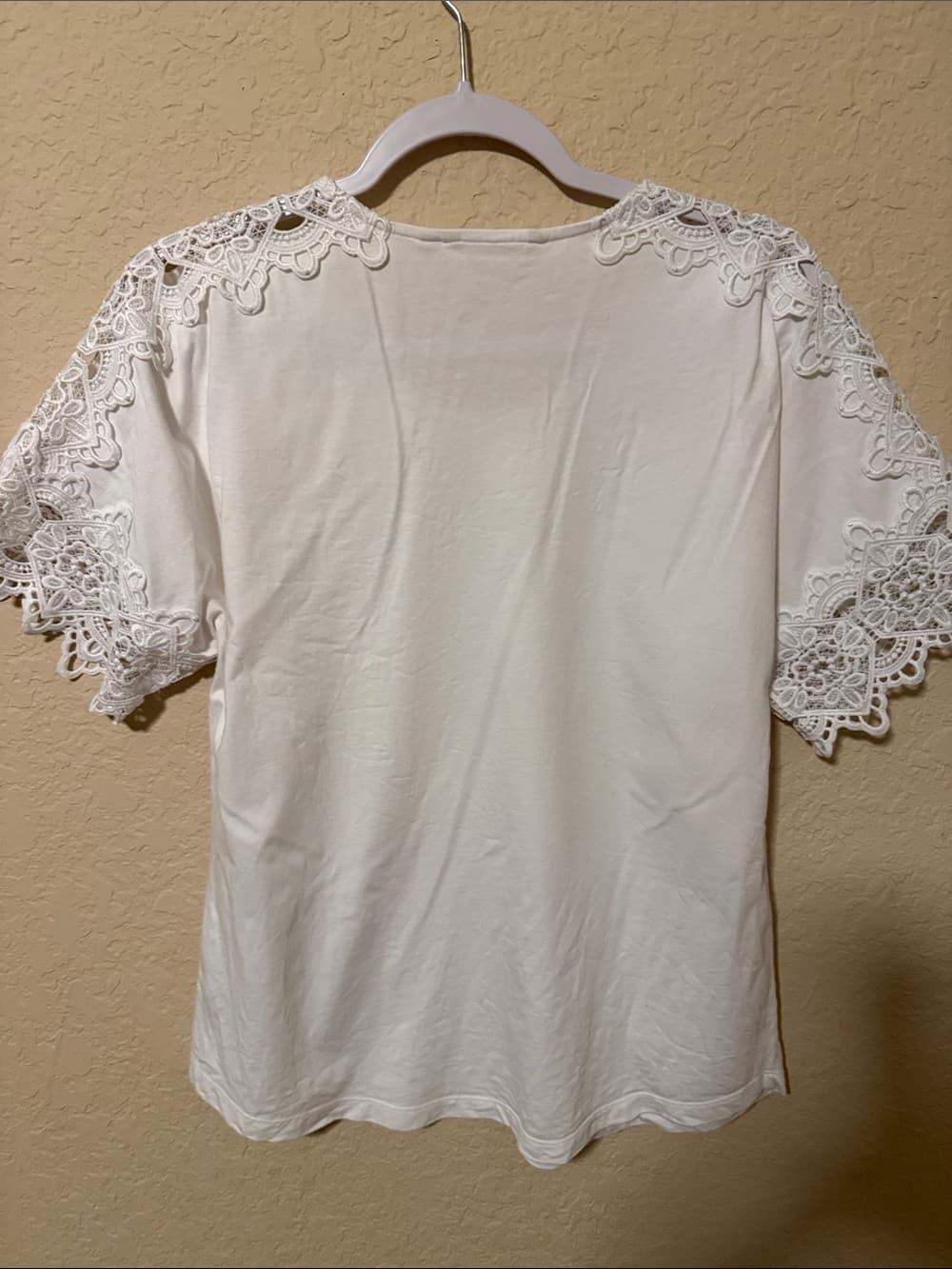 Soft Surroundings Women's White Lace Sleeve Knit Top oversized small - Thumbnail 3