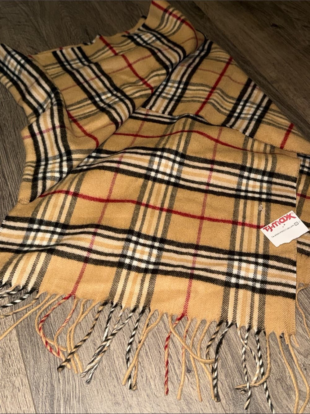 V. FRAAS Camel Plaid Scarf with Black & Red Accents nwt - Thumbnail 2