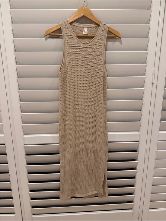 Pact Beige Sleeveless Knit Midi Dress medium - Thumbnail 4