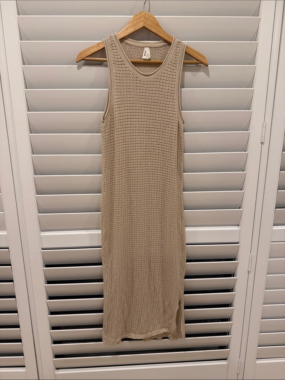 Pact Beige Sleeveless Knit Midi Dress medium - Thumbnail 3