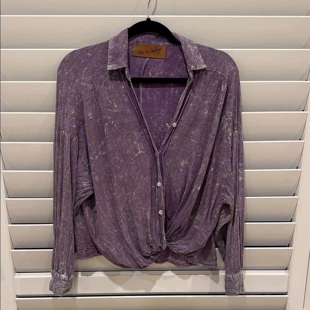 The Nu Vintage Purple Button-Front Twist-Knot Shirt - Thumbnail 4