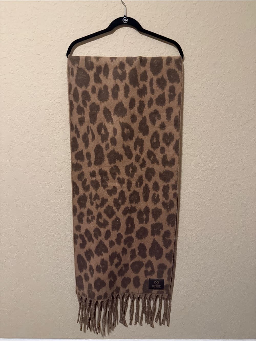PINK Victoria's Secret Leopard Print Fringe Scarf - Brown/Cream 86"+ - Thumbnail 2