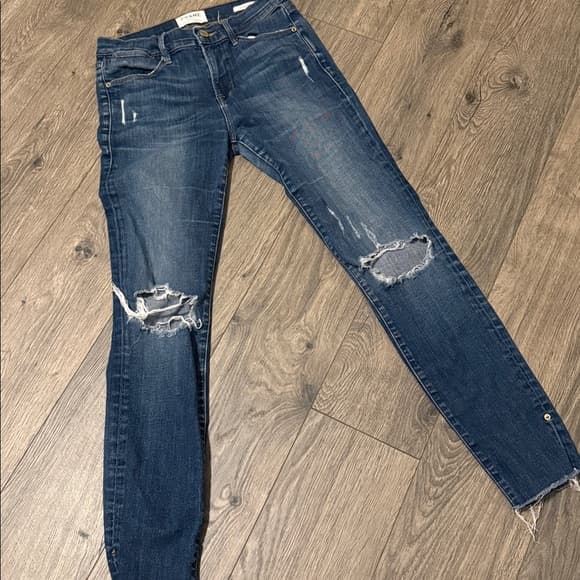 Frame le high skinny Distressed Blue Jeans - Thumbnail 7