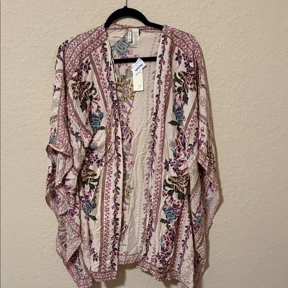 Floral Boho Kimono Cardigan in Blush and Purple nwt - Thumbnail 4