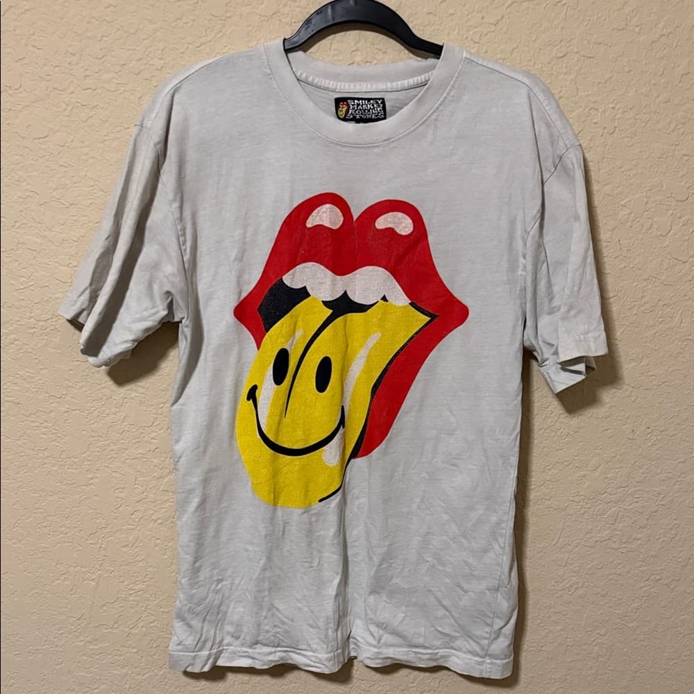 Rolling Stones Smiley Tongue Graphic Tee - White Red Yellow - Thumbnail 4