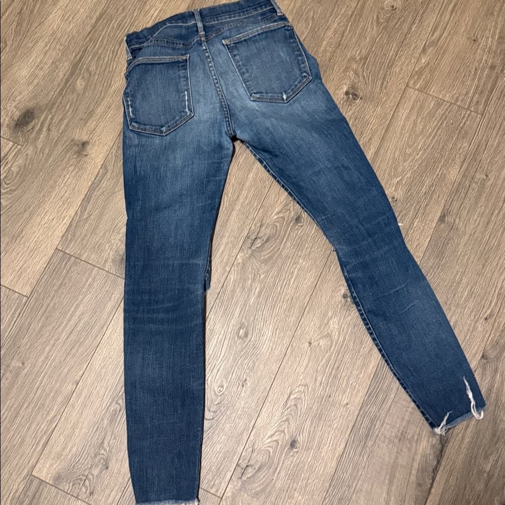 Frame le high skinny Distressed Blue Jeans - Thumbnail 4