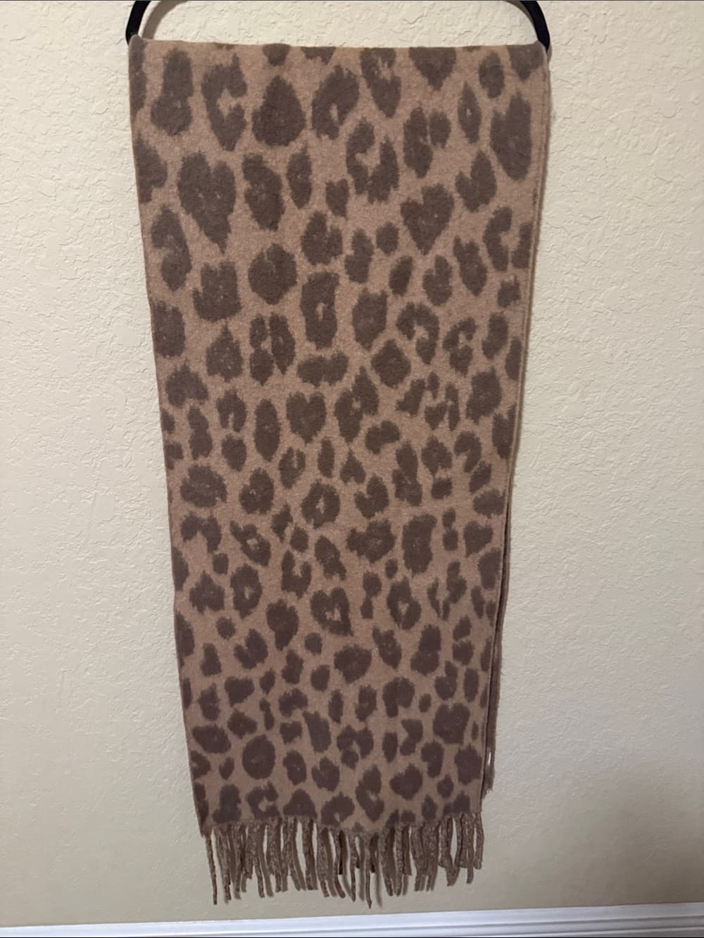 PINK Victoria's Secret Leopard Print Fringe Scarf - Brown/Cream 86"+