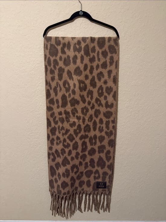 PINK Victoria's Secret Leopard Print Fringe Scarf - Brown/Cream 86"+ - Thumbnail 3