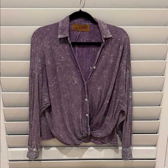 The Nu Vintage Purple Button-Front Twist-Knot Shirt - Thumbnail 5