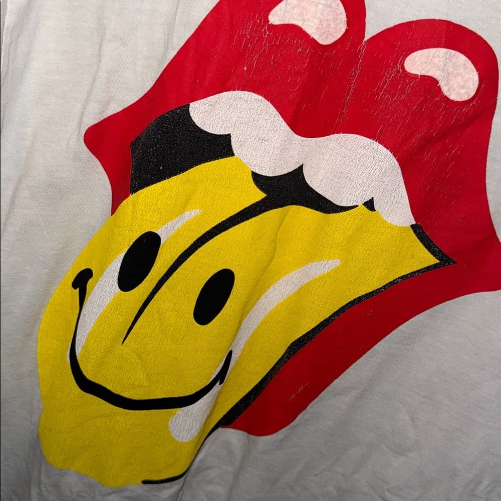 Rolling Stones Smiley Tongue Graphic Tee - White Red Yellow - Thumbnail 2