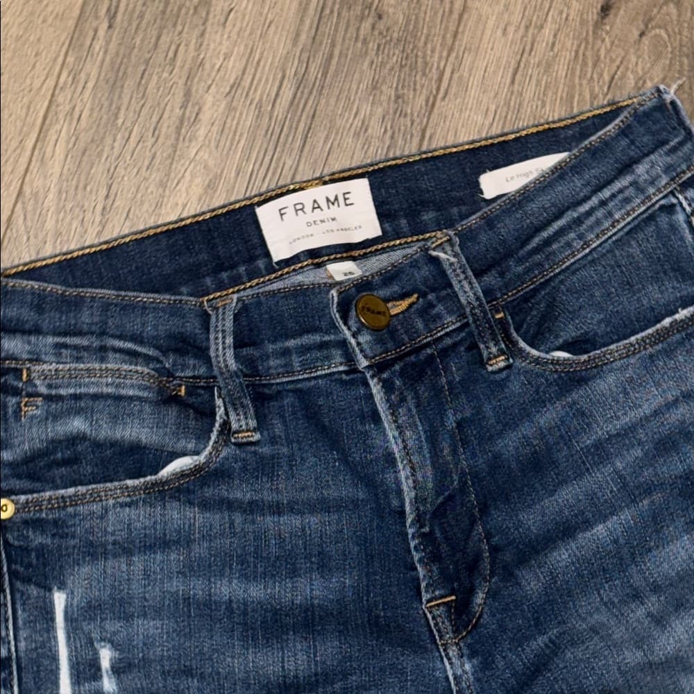 Frame le high skinny Distressed Blue Jeans - Thumbnail 2