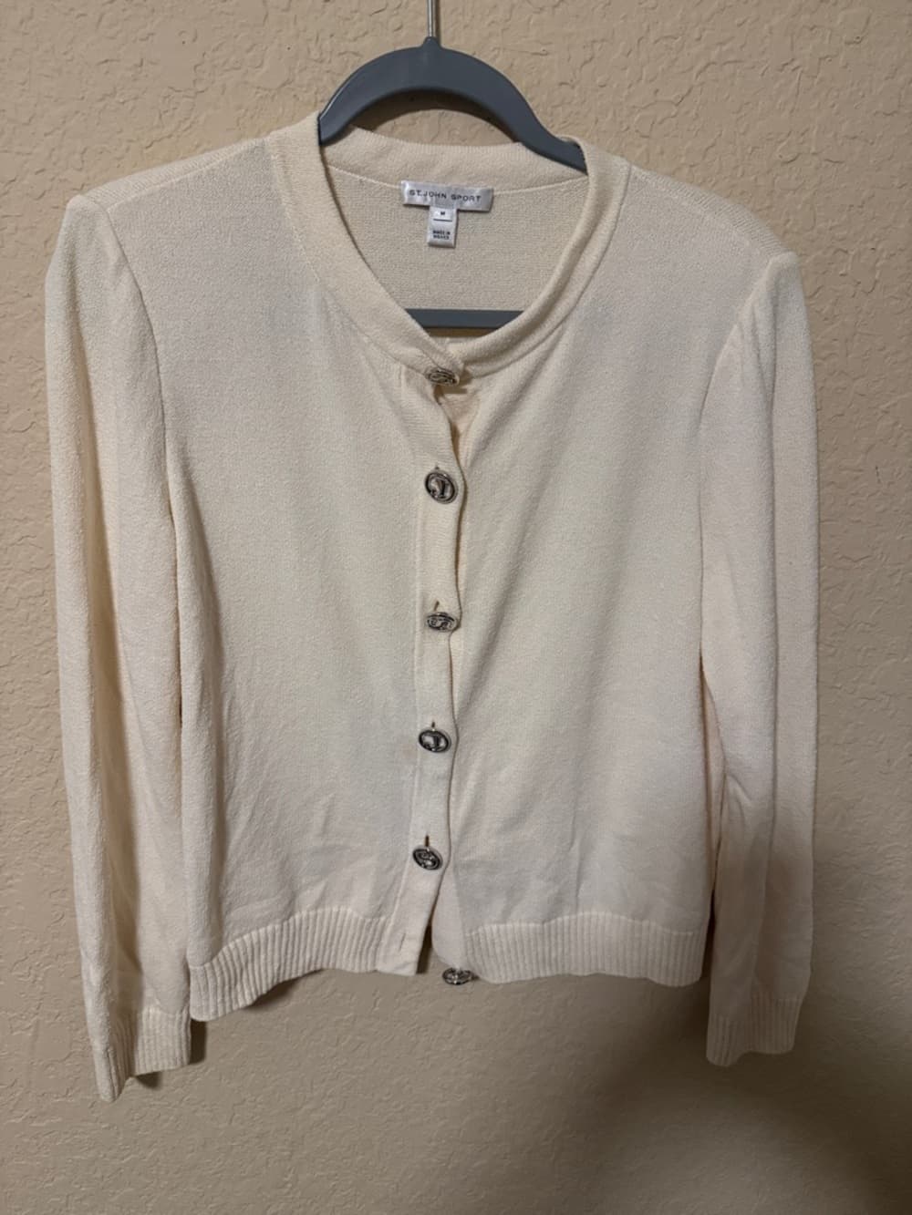 St. john Cream Crewneck Button Cardigan Sweater size medium - Thumbnail 4